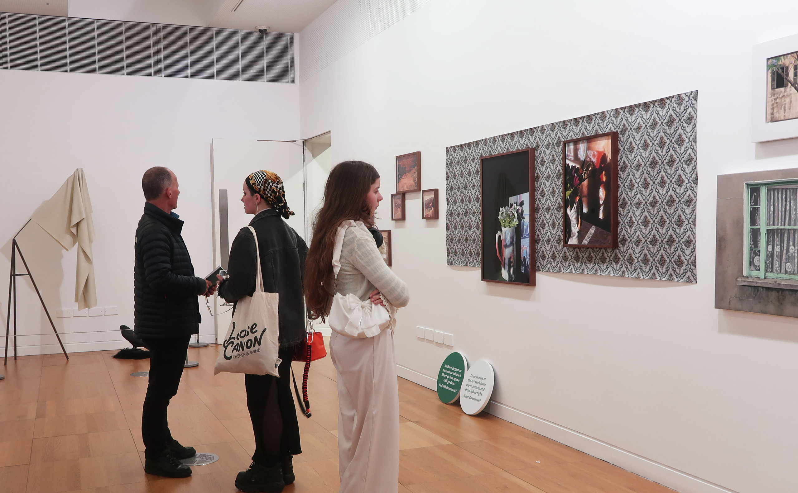 Exhibition Connections at Luan Gallery - Three viewers looking at art