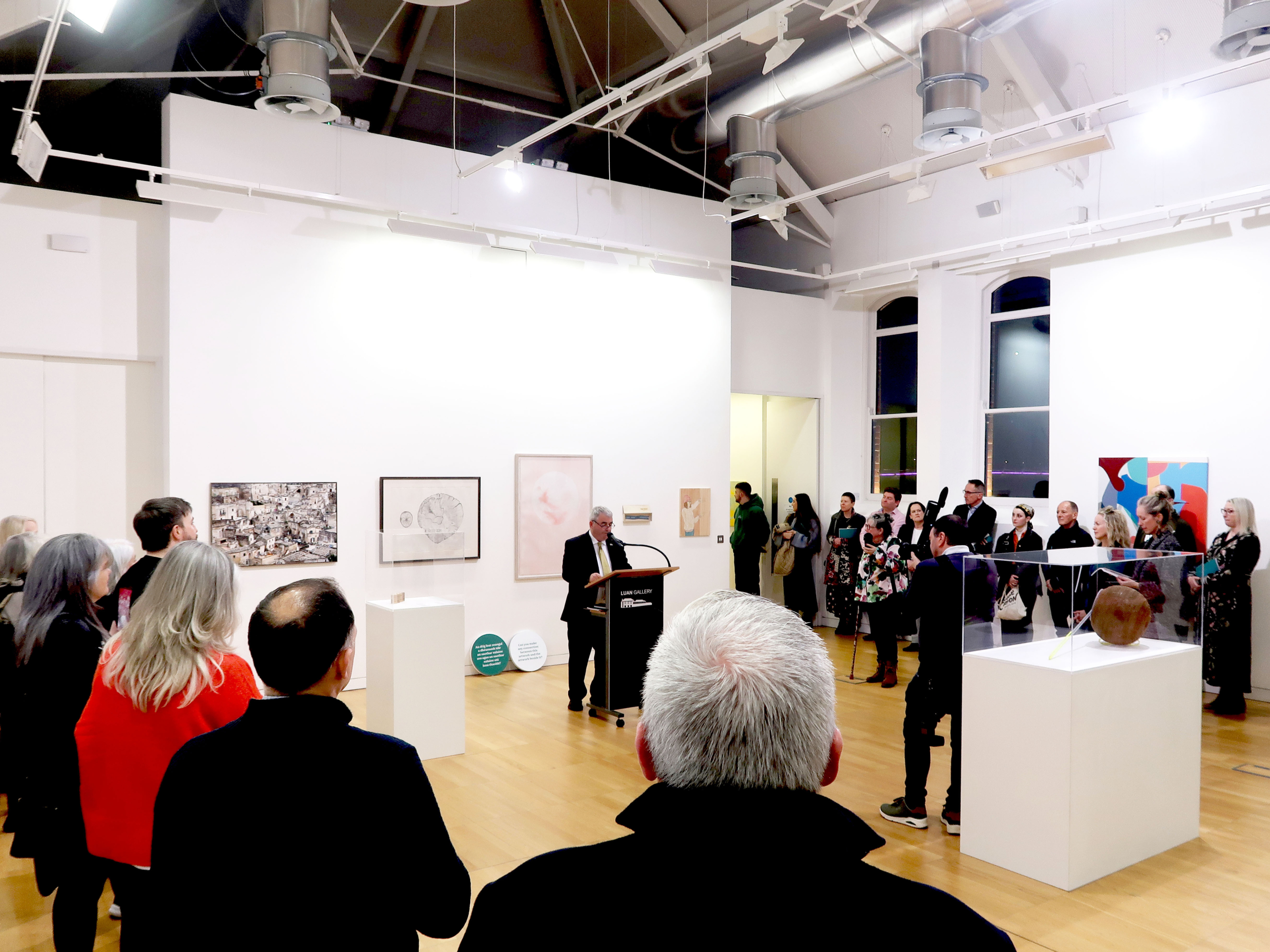 Exhibition Connections presentation - lot of people looking at the presenter in the middle