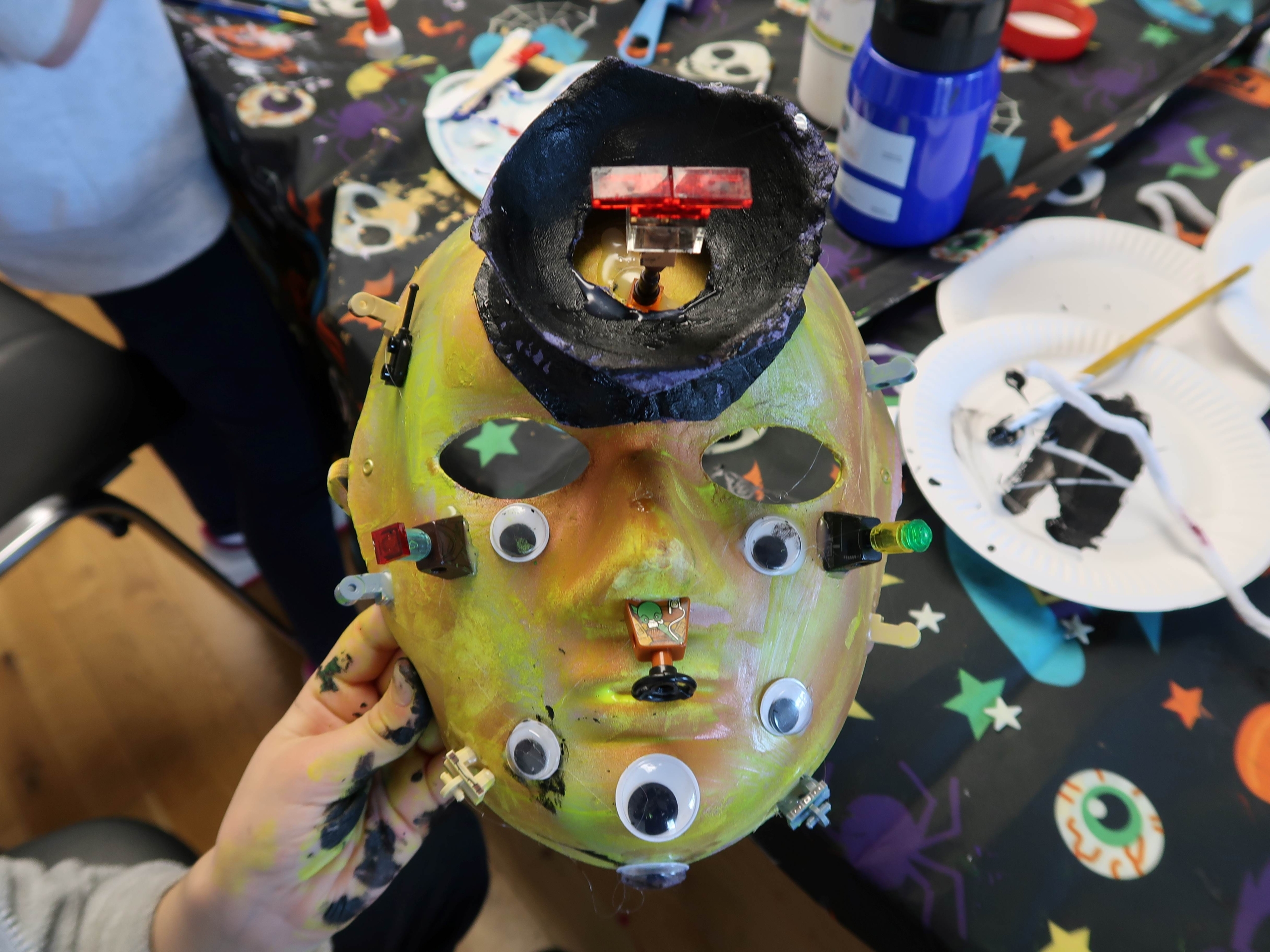 "Monsters of the future" mask making workshop at Luan Gallery