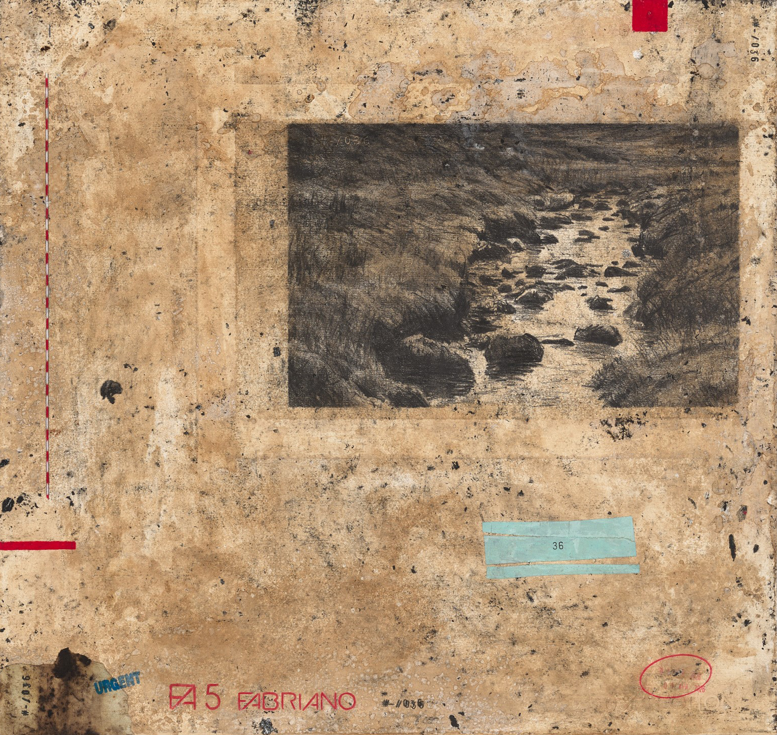 Michael Wann Drawing # - 036 Tabulinum Purgamentorum (Binned Archive) (2026) Graphite and mixed media on distressed Fabriano paper